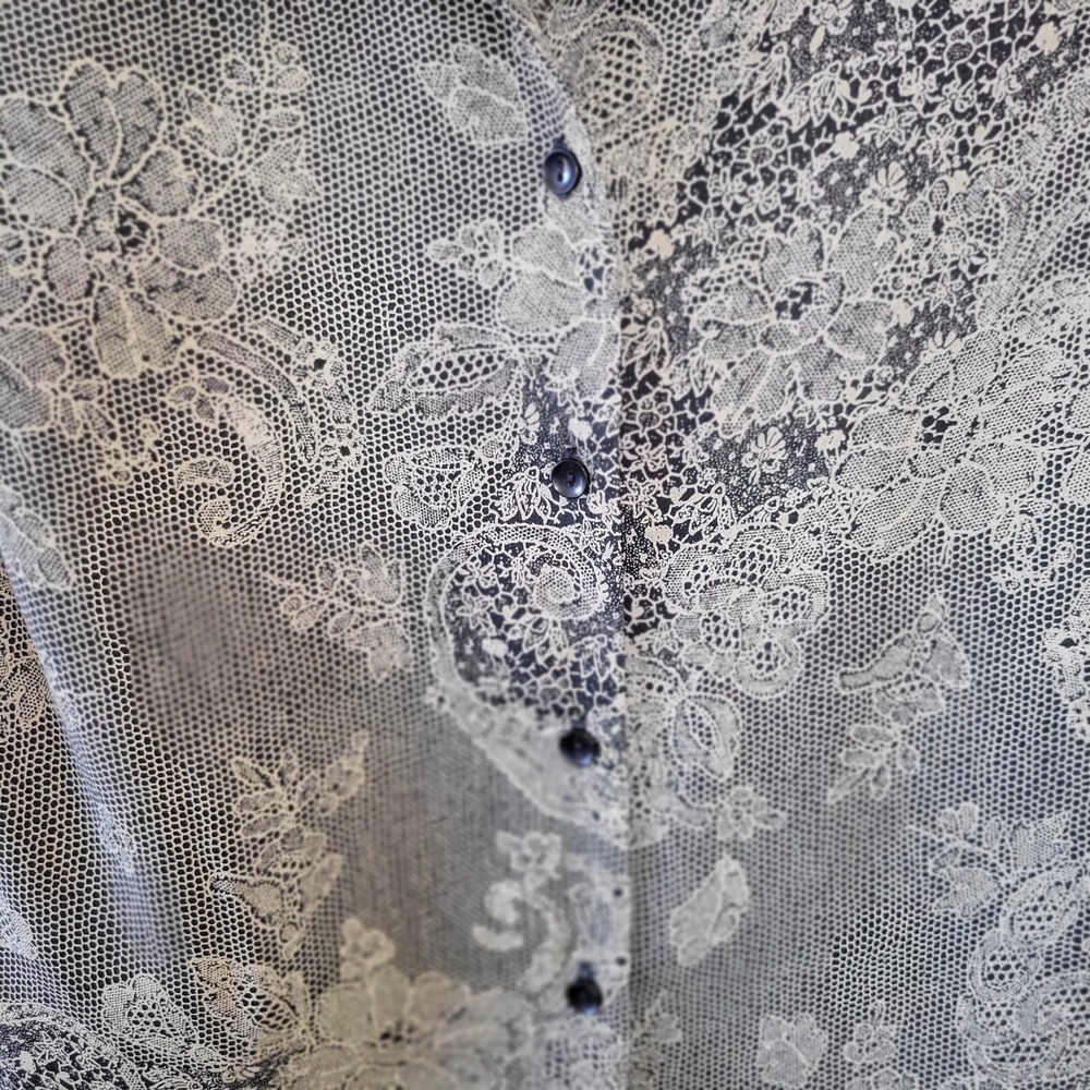 Virgo Petite 2 Piece Dress Set Womens 10 Grey Black Floral Lace Print Maxi - Picture 14 of 16